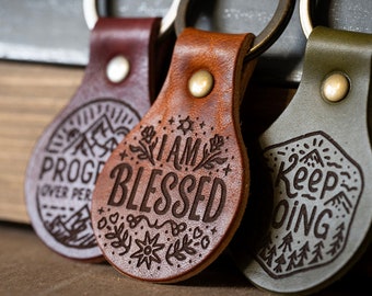 I Am Blessed Leather Keychain | USA Real Leather Handmade Key Ring | Pick Your Leather Color & Hardware Keyring | Perfect Gift