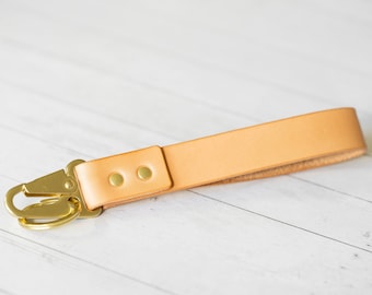 Leather Key Chain Bracelet Clutch  - Keyring for keys - Clip Keychain Natural + Brass - Purse Key Clip - Gift For Her - Mens Car Gift