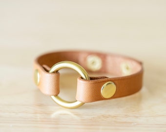 Leather Ring Bracelet - Wedding Band Bracelet - Natural + Brass - Grief Memory Husband Wedding Ring Bracelet - Wear The Ring - Adjustable