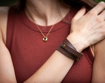 Leather Wrap Bracelet Handmade - Brown Top Grain Leather