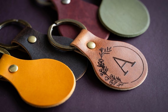 Monogram Leather Keychain: Personalized Initial Key Ring, Handmade in USA