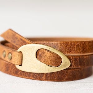 Engraved Leather Wrap Bracelet: Rustic Walnut, Antique Brass