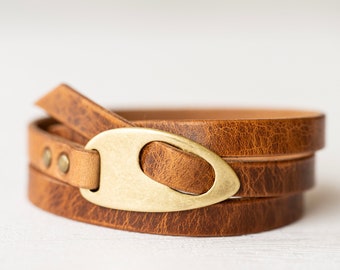 Leather Bracelet Engraved Wrap | Rustic Walnut + Antique Brass | Women Bracelet, Mens Bracelet, Handmade Gift, Customize Gift For Her