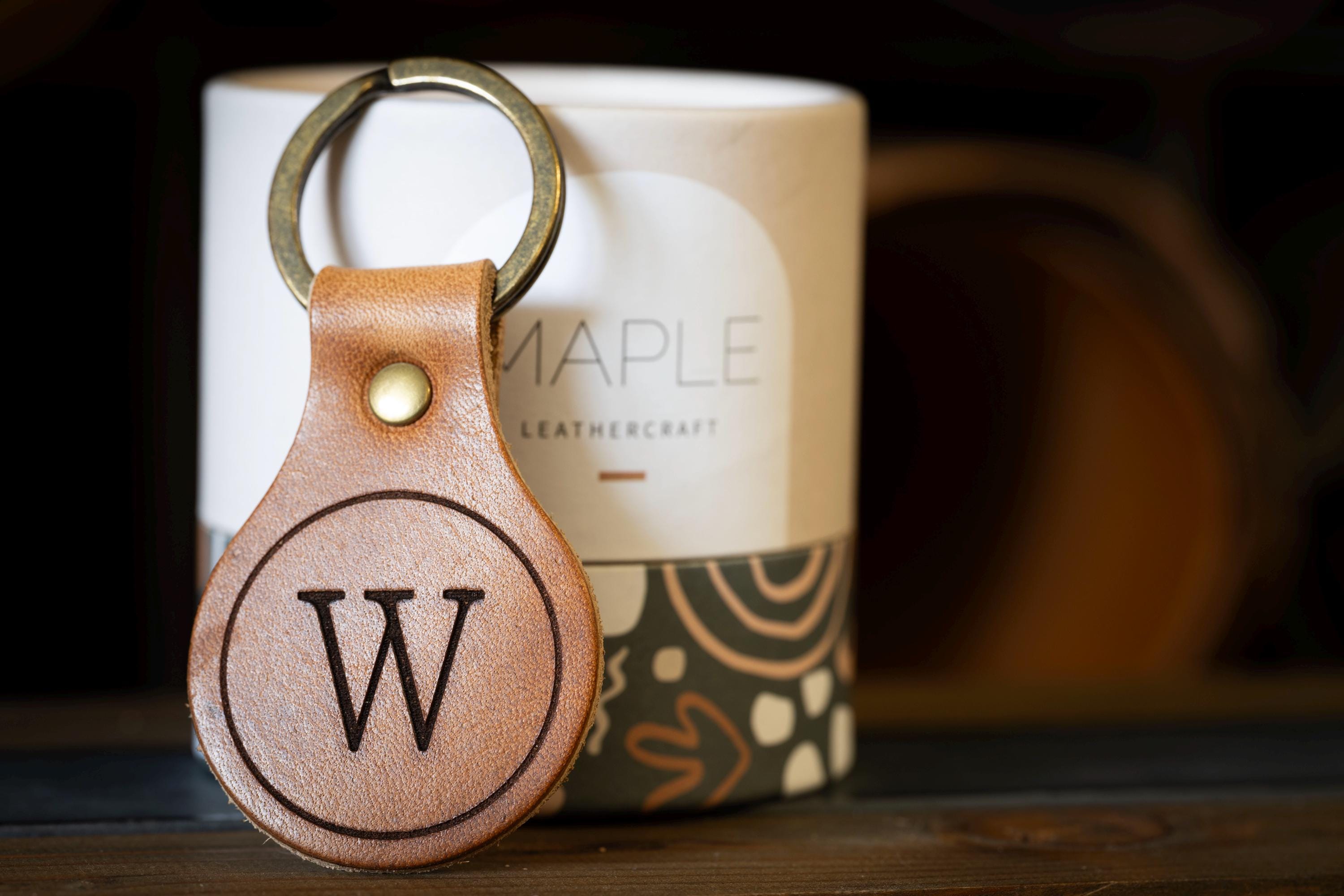 Monogrammed Leather Keychain – Personalized Initial Key Ring, Gift for ...