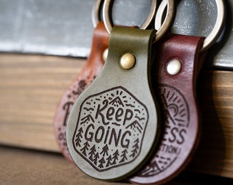 Keep Going Leather Keychain | USA Full Grain Leather Handmade Key Ring | Choose Your Leather Color & Hardware Keyring | Affirmation Gift