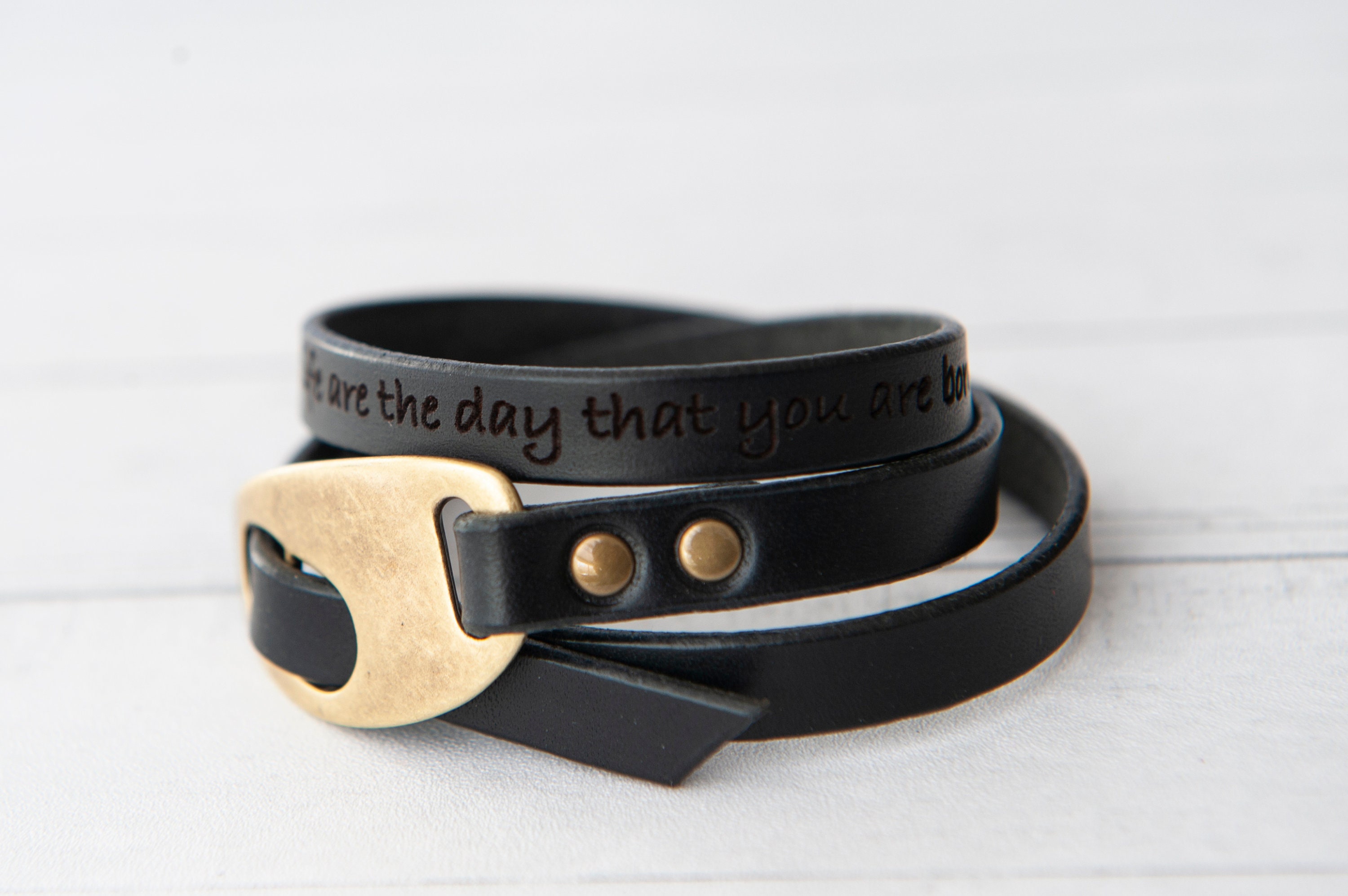 Leather Wrap Bracelet with a Twist - Brass - Brown, Tan or Black