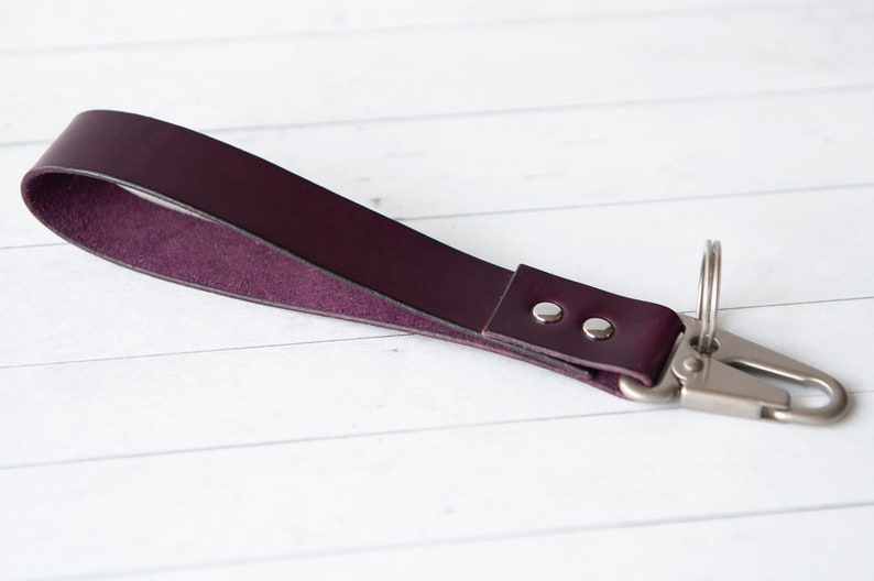 Eggplant Purple Wristlet Boho Personalized Leather Key, Custom Keychains Key Fob Keyring, Gift for Her, Purse Clip Clutch image 1