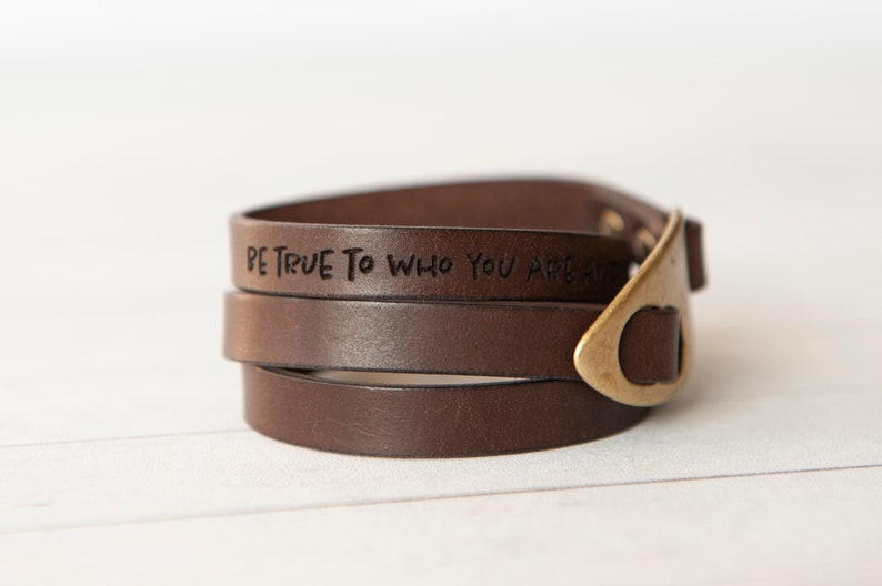 Personalized Leather Wrap Bracelet Engrave Custom Words Etsy