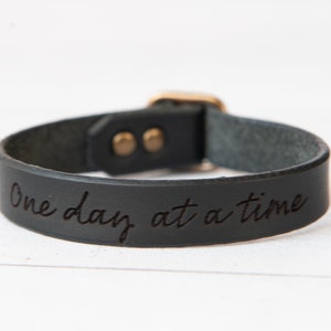 Leather Bracelet Handmade One Day At A Time Personalized Gift Affirmations Positive Vibes Mens Bracelet For Women image 6