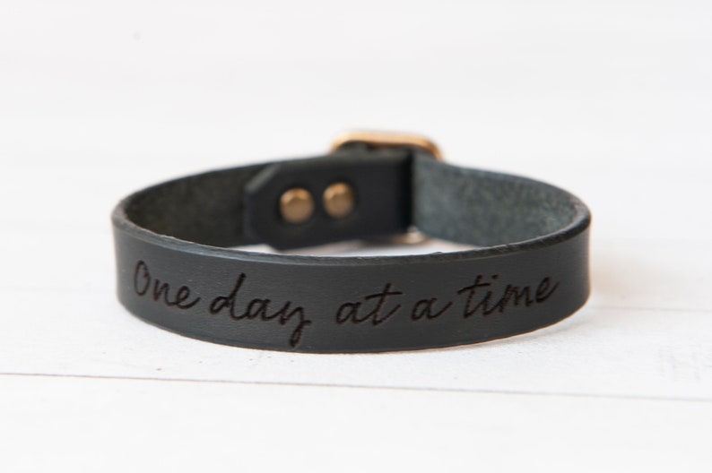 Leather Bracelet Handmade One Day At A Time Personalized Gift Affirmations Positive Vibes Mens Bracelet For Women image 6