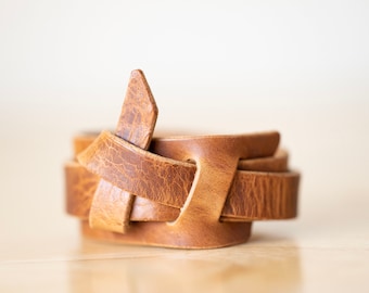 Handmade Leather Bracelet Cuff  | The Hitch Wrap | Rustic Walnut | Knot Bracelet Boho Style | Gift for her | Mens Bracelet