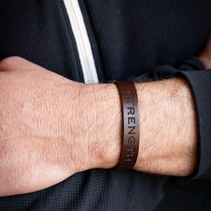 Mens Leather Bracelet, Custom Engraved Quote, Personalized Gift