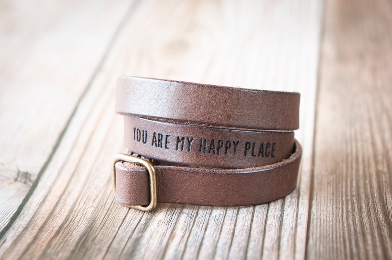 Boho Triple Wrap Bracelet Horween USA Leather Personalized Gift Engrave Custom Quote Handmade Jewelry image 9