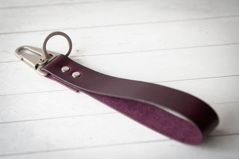 Eggplant Purple Wristlet Boho Personalized Leather Key, Custom Keychains Key Fob Keyring, Gift for Her, Purse Clip Clutch image 10