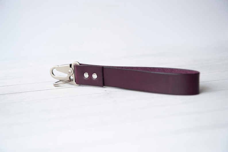 Eggplant Purple Wristlet Boho Personalized Leather Key, Custom Keychains Key Fob Keyring, Gift for Her, Purse Clip Clutch image 2