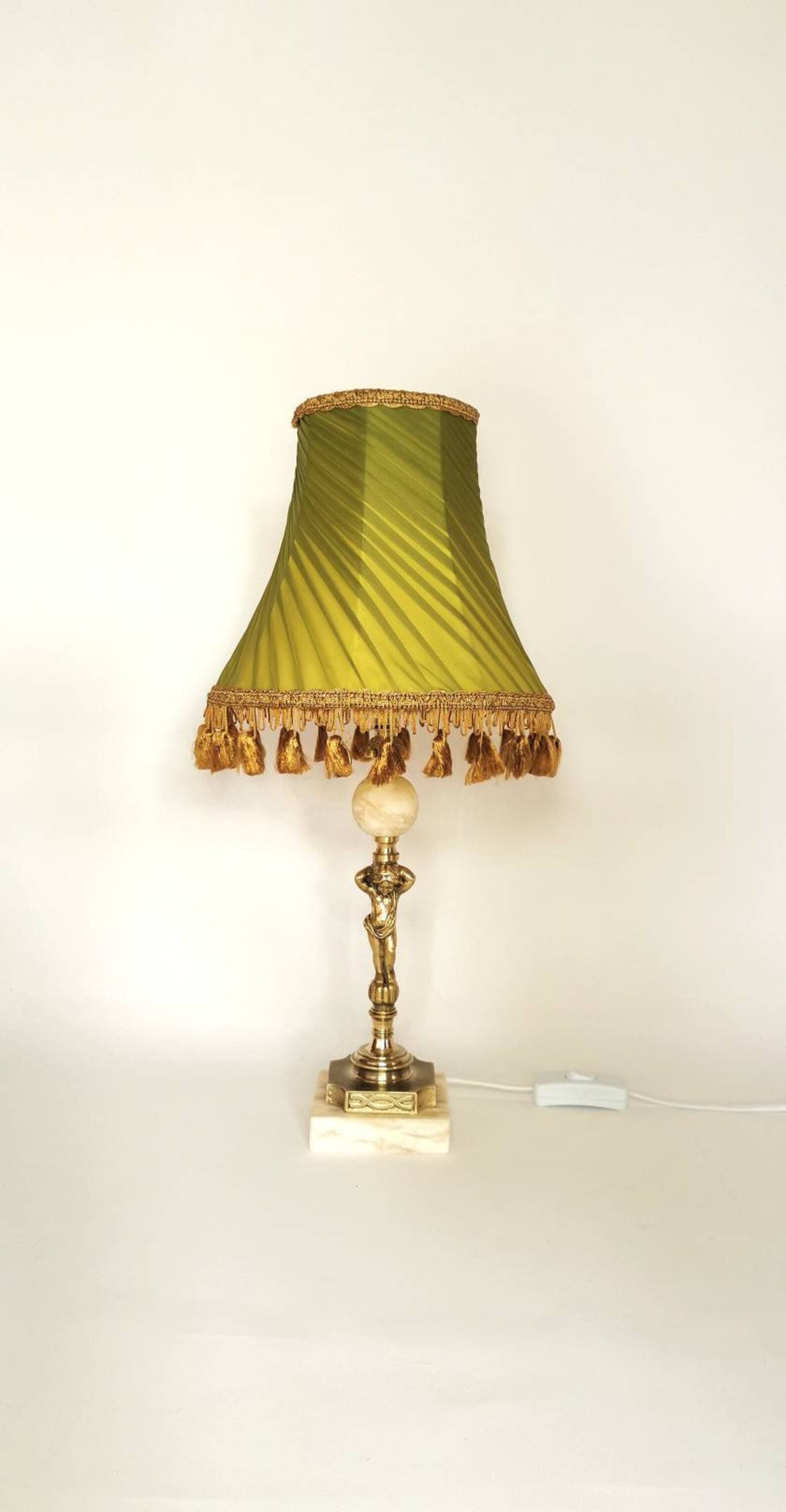 Vintage Brass and Onyx / Marble Table lamp with green Etsy