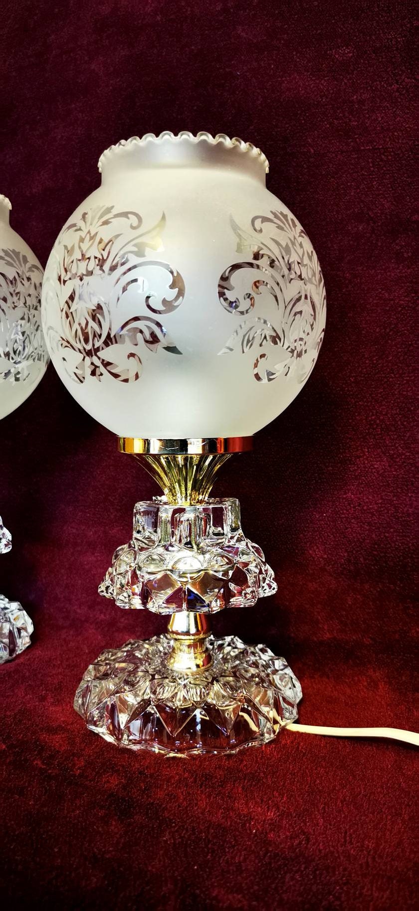 Vintage French Crystal cut glass table lamp pair with frosted Etsy
