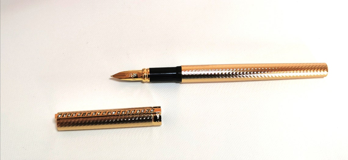 S.T. DuPont 18K Gold Fountain Pen With Diamonds Etsy