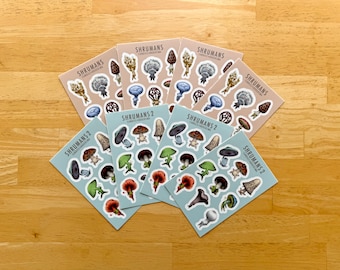 8 Sheet Mushroom Stickers Set: "Shrumans" and "Shrumans 2", 4" x 6" Kiss Cut Waterproof Vinyl