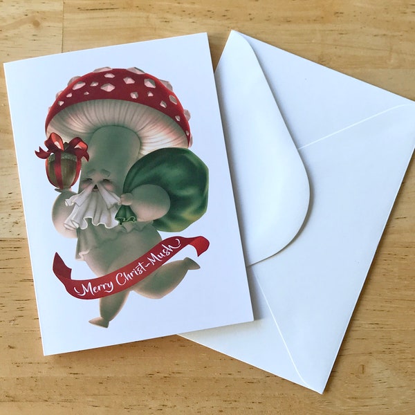 Mushroom Santa Christmas Cards (Pack of 6): "Merry Christ-Mush"