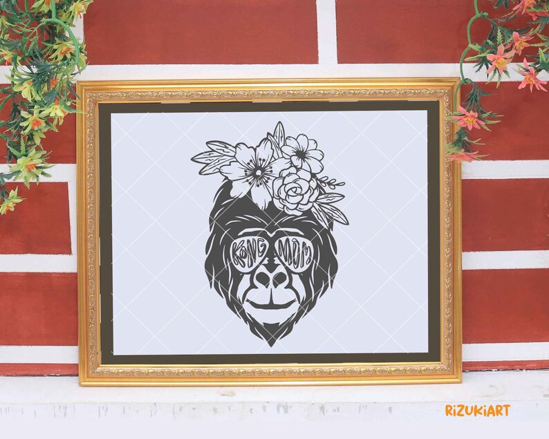 Download Clip Art Art Collectibles King Kong Face Svg King Kong Head Svg King Kong Mom Svg Mama Gorilla Svg Mama Kong Svg Gorilla Face With Flower Svg