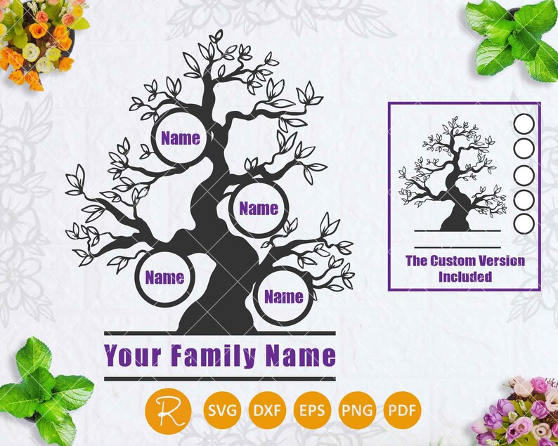 Download Clip Art Family Tree Silhouette Split Family Tree Svg Family Tree Wall Art Svg Family Tree With Custom Number Of Member Svg Family Tree Svg Files Art Collectibles