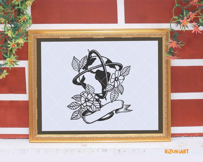 Clip Art Monogram Floral Globe Svg Adventure Illustration Globe With Flower Svg World Svg Flower Globe Svg Class Room Wall Decor Travel Logo Art Collectibles