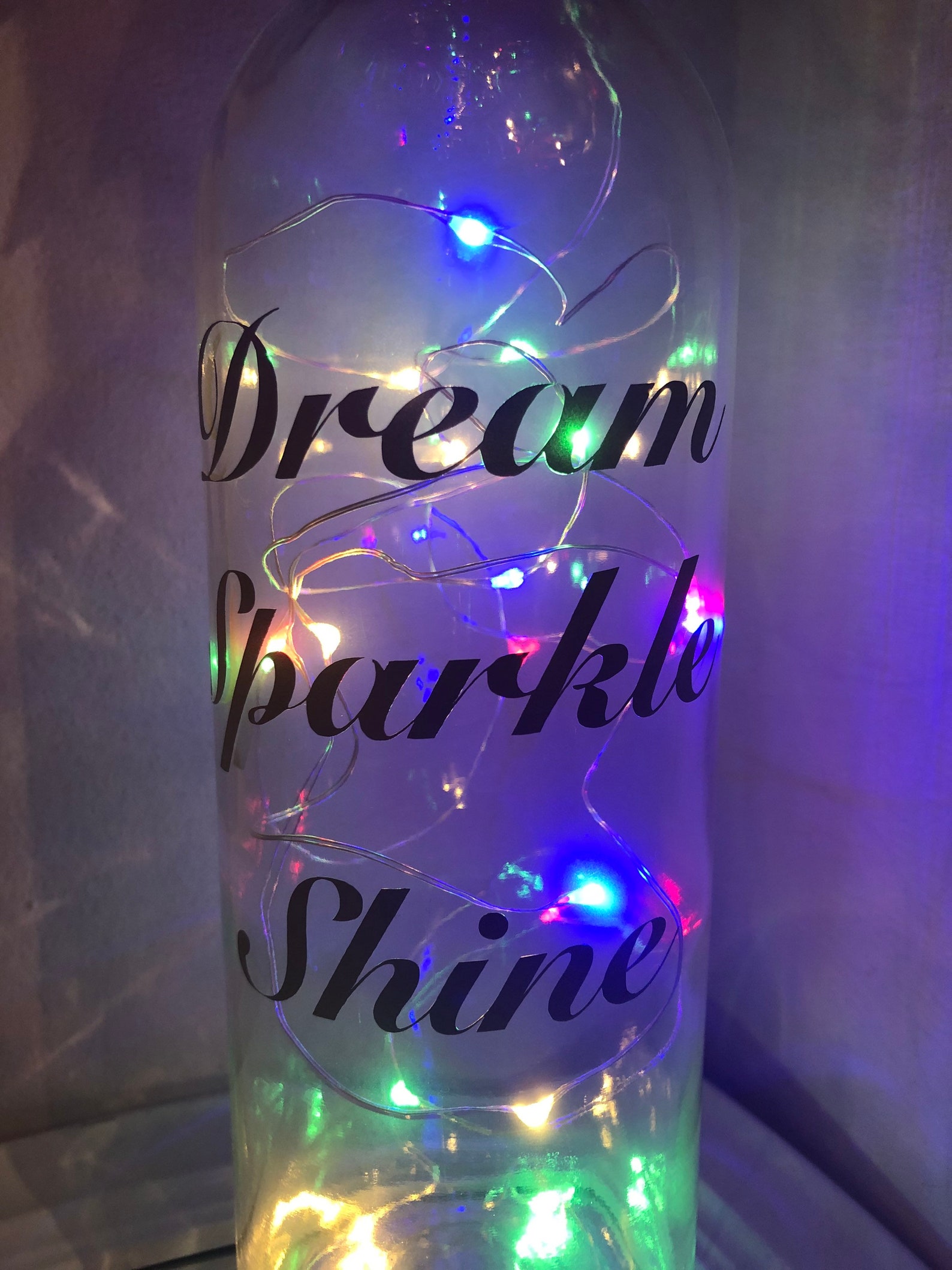 Light Up Wine Bottle with the title Dream Sparkle Shine Etsy