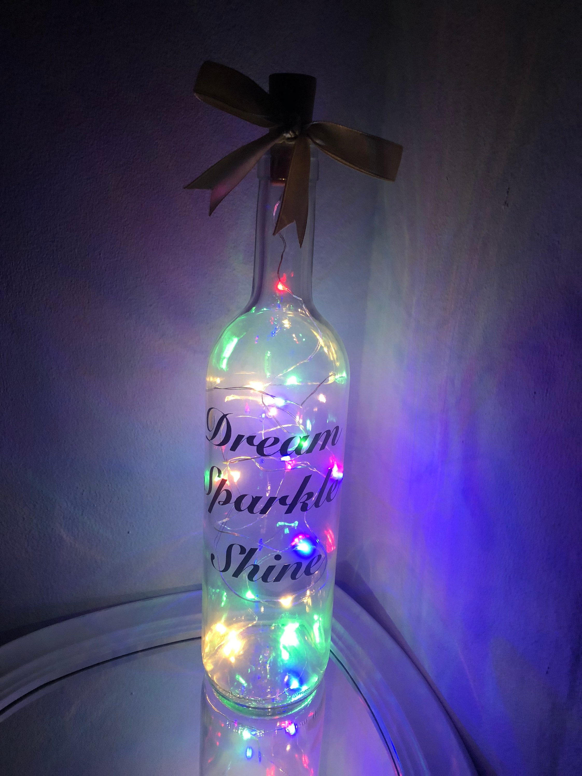 Light Up Wine Bottle with the title Dream Sparkle Shine Etsy