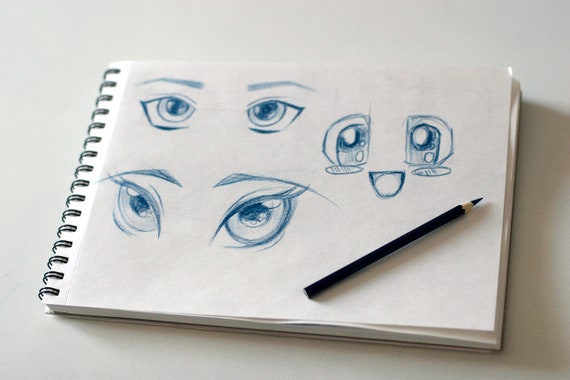 Blue Eyes Anime Sketch Original Artwork Drawing Watercolor Etsy