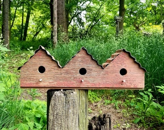 Birdhouses~Rustic Birdhouse~Garden Decor~Yard Decor~Tin Rood Birdhouse~Wood Birdhouse~Outdoor Decor~Metal Rood Birdhouse~Wren Birdhouse