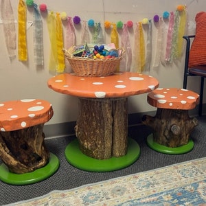 Children's Mushroom Table and ChairsTea Party Table and ChairsChildren's Play TableTea Party Table SetFairy Table and Chairs image 5