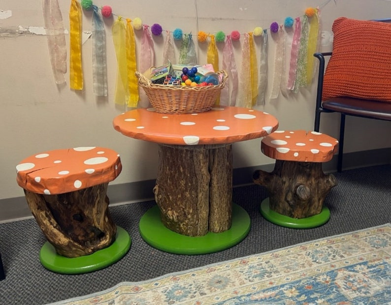 Children's Mushroom Table and ChairsTea Party Table and ChairsChildren's Play TableTea Party Table SetFairy Table and Chairs image 5