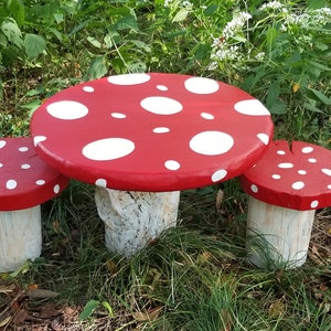 Children's Mushroom Table and ChairsTea Party Table and ChairsChildren's Play TableTea Party Table SetFairy Table and Chairs image 9