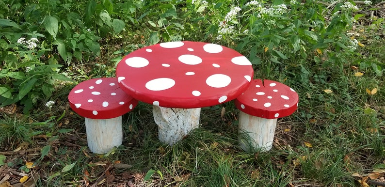 Children's Mushroom Table and ChairsTea Party Table and ChairsChildren's Play TableTea Party Table SetFairy Table and Chairs image 9