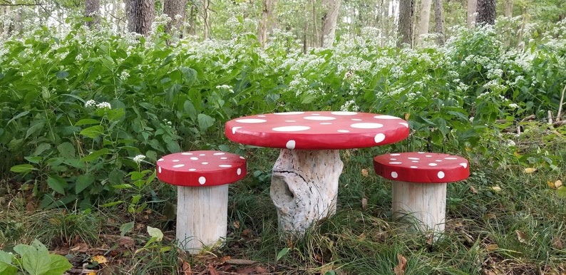 Children's Mushroom Table and ChairsTea Party Table and ChairsChildren's Play TableTea Party Table SetFairy Table and Chairs image 1