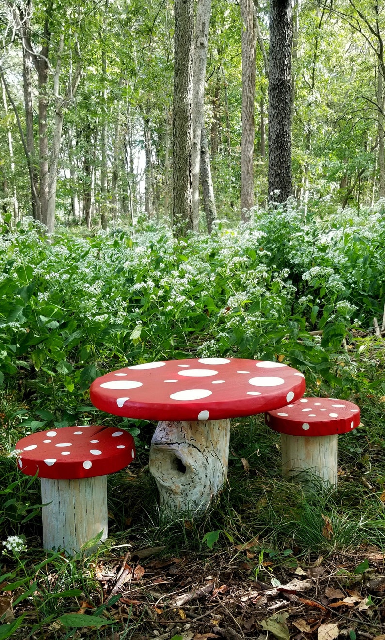 Children's Mushroom Table and ChairsTea Party Table and ChairsChildren's Play TableTea Party Table SetFairy Table and Chairs image 3