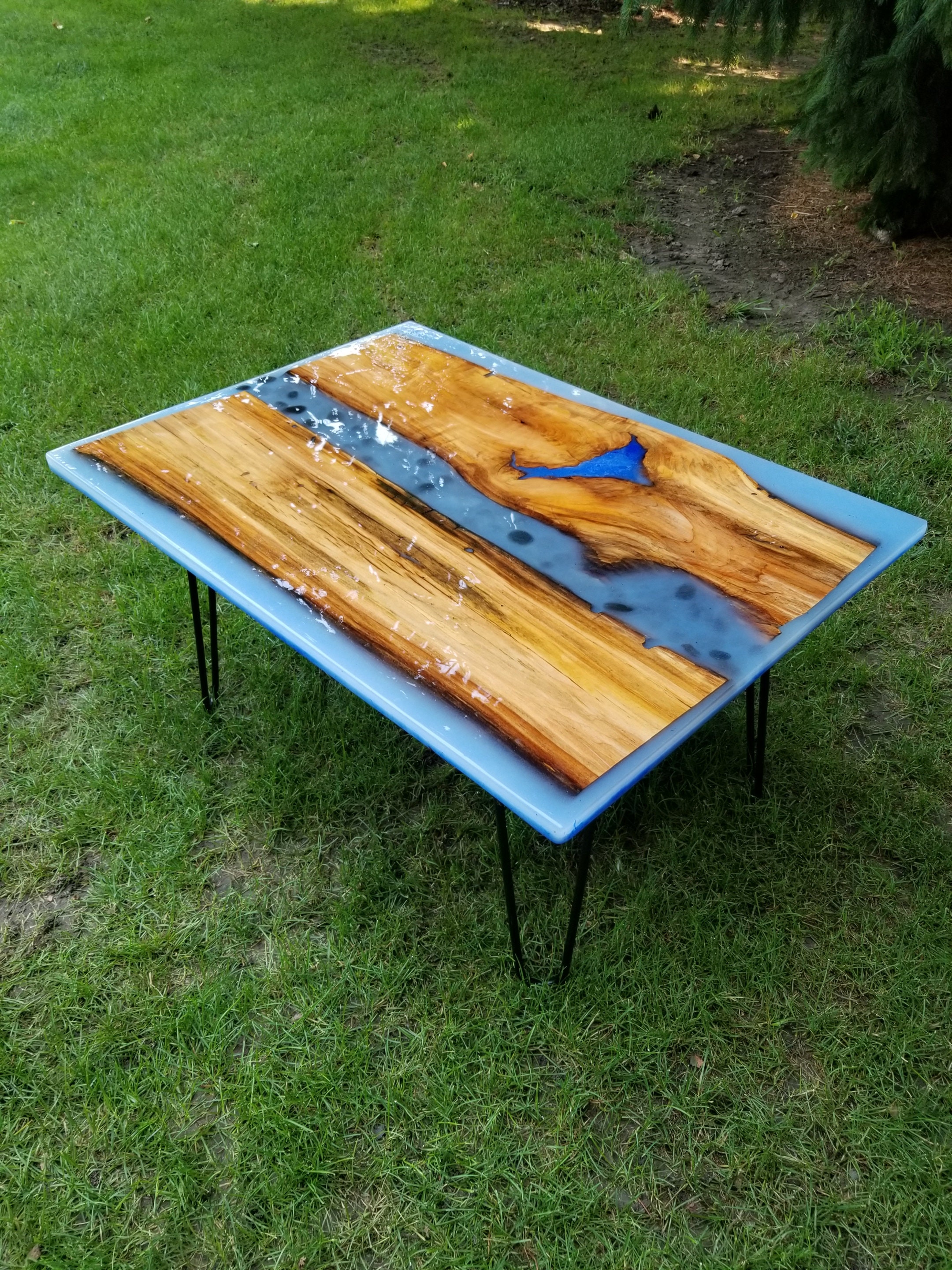 Wood resin table resin wood table blue resin table Etsy