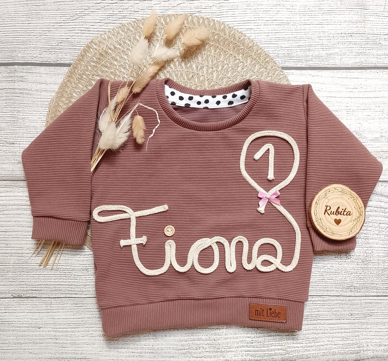 Oversized Sweater, Personalisierter Pullover, Sweater mit Name/Zahl/Motiv, Pullover mit Kordelapplikation individuell, Pulli zum Geburtstag Bild 6