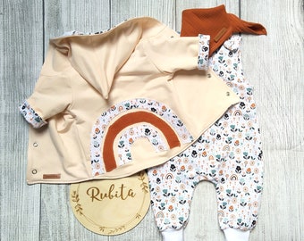 Baby set, newborn set jacket, romper and muslin cloth, design forest animals