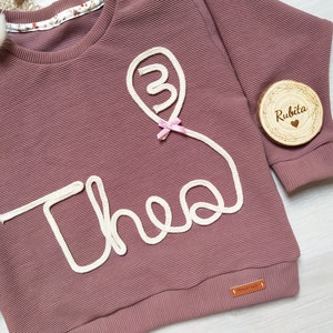 Oversized Sweater, Personalisierter Pullover, Sweater mit Name/Zahl/Motiv, Pullover mit Kordelapplikation individuell, Pulli zum Geburtstag Bild 5