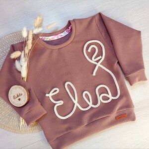 Oversized Sweater, Personalisierter Pullover, Sweater mit Name/Zahl/Motiv, Pullover mit Kordelapplikation individuell, Pulli zum Geburtstag Bild 3