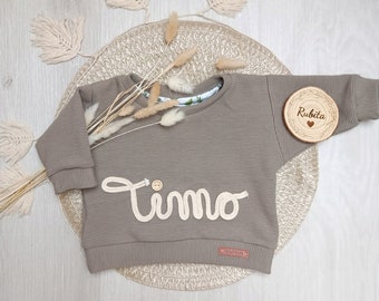 Oversized Sweater, Personalisierter Pullover, Sweater mit Name/Zahl/Motiv, Pullover mit Kordelapplikation individuell, Pulli zum Geburtstag