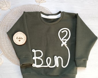 Oversized Sweater, Personalisierter Pullover, Sweater mit Name/Zahl/Motiv, Pullover mit Kordelapplikation individuell, Pulli zum Geburtstag