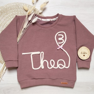 Oversized Sweater, Personalisierter Pullover, Sweater mit Name/Zahl/Motiv, Pullover mit Kordelapplikation individuell, Pulli zum Geburtstag Bild 1