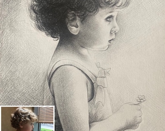 Custom Pencil Portrait from Photo, Original Portrait, Hand Drawn Portrait, Drawing, Birthday, Anniversary, Family, Friend, Personalized Gift