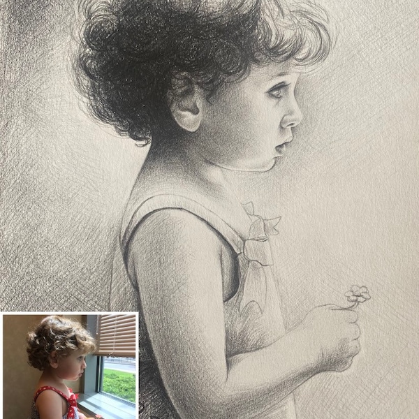 Retrato a lápis personalizado a partir de foto, retrato original, retrato desenhado à mão, desenho, aniversário, aniversário, família, amigo, presente personalizado