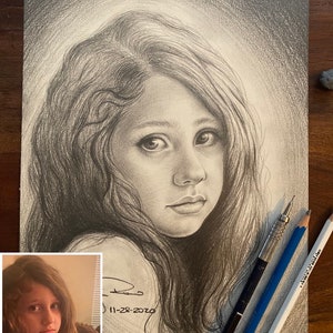 Custom Pencil Portrait from Photo, Original Portrait, Hand Drawn Portrait, Drawing, Birthday, Anniversary, Family, Friend, Personalized Gift