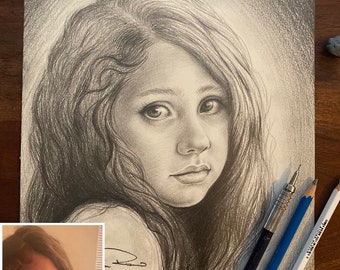 Custom Pencil Portrait from Photo, Original Portrait, Hand Drawn Portrait, Drawing, Birthday, Anniversary, Family, Friend, Personalized Gift