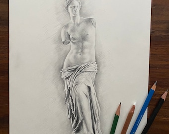 Dibujo a lápiz original de Afrodita